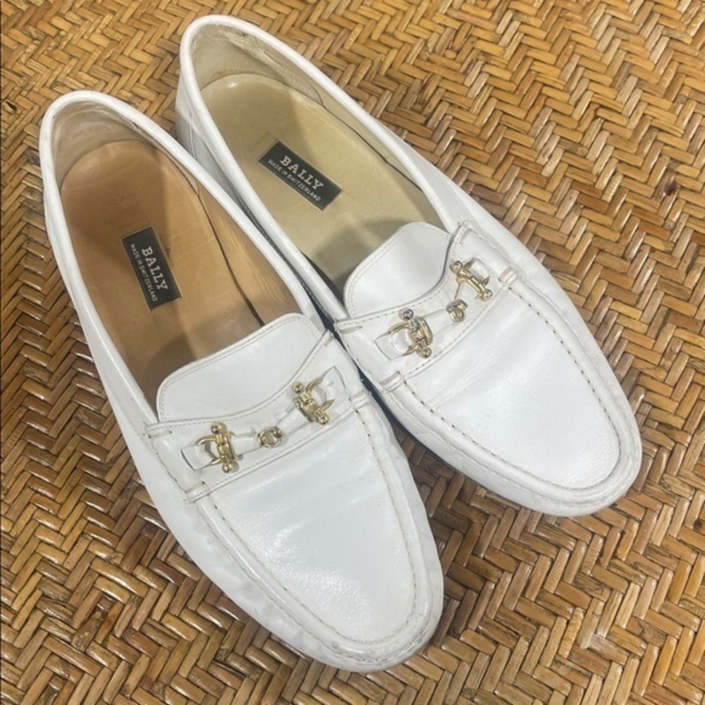 BALLY white leather mens horsebit loafers 10.5 EE
